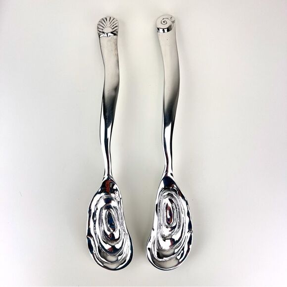 BEATRIZ BALL Oyster Bowl Ocean Platter 15” Aluminum With Two Spoons - Picture 5 of 16